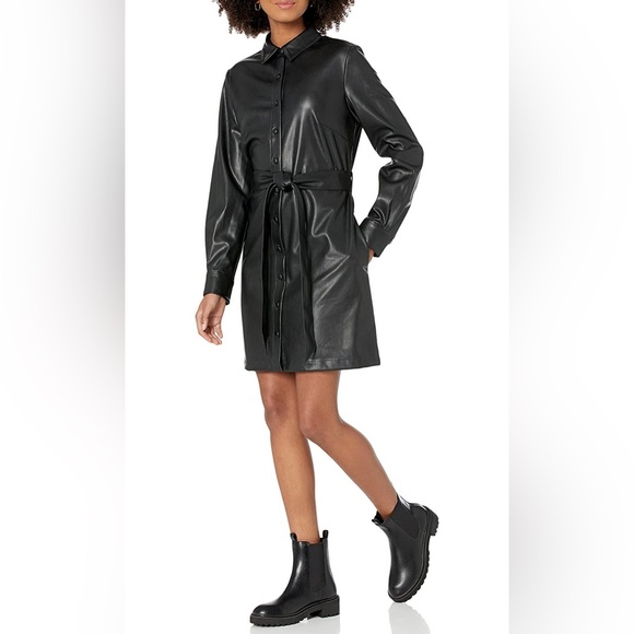 - Women's  BLACK Vegan Leather Shirtdress *NEW* - Picture 5 of 8